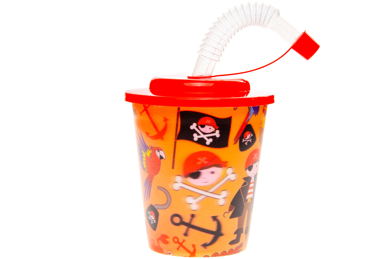 3D BEKER MET RIETJE EN DEKSEL. PIRAAT