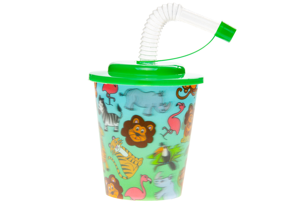 3D BEKER MET RIETJE EN DEKSEL. WILDE DIEREN