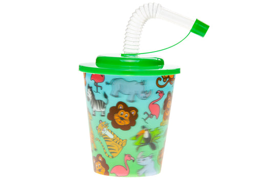 3D BEKER MET RIETJE EN DEKSEL. WILDE DIEREN