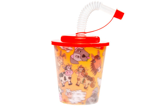 3D BEKER MET RIETJE EN DEKSEL. BOERDERIJDIEREN