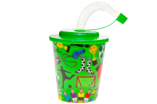 3D BEKER MET RIETJE EN DEKSEL. VOETBAL