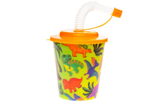 3D BEKER MET RIETJE EN DEKSEL. DINOSAURUS