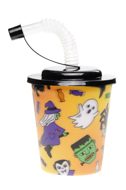 3D BEKER MET RIETJE EN DEKSEL. HALLOWEEN