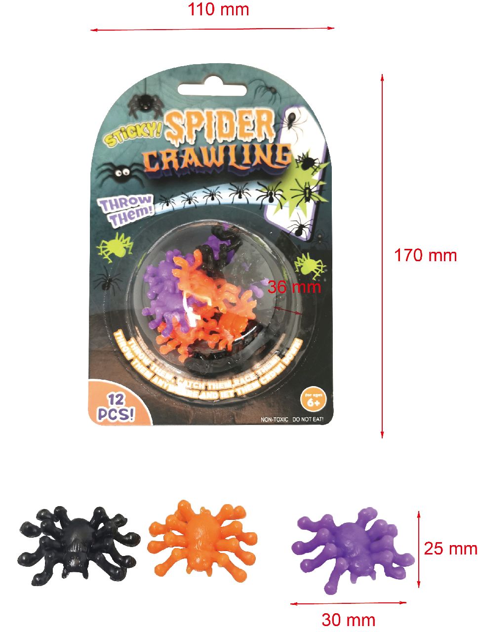 12PCS STICKY SPIDER CRAWLERS BC